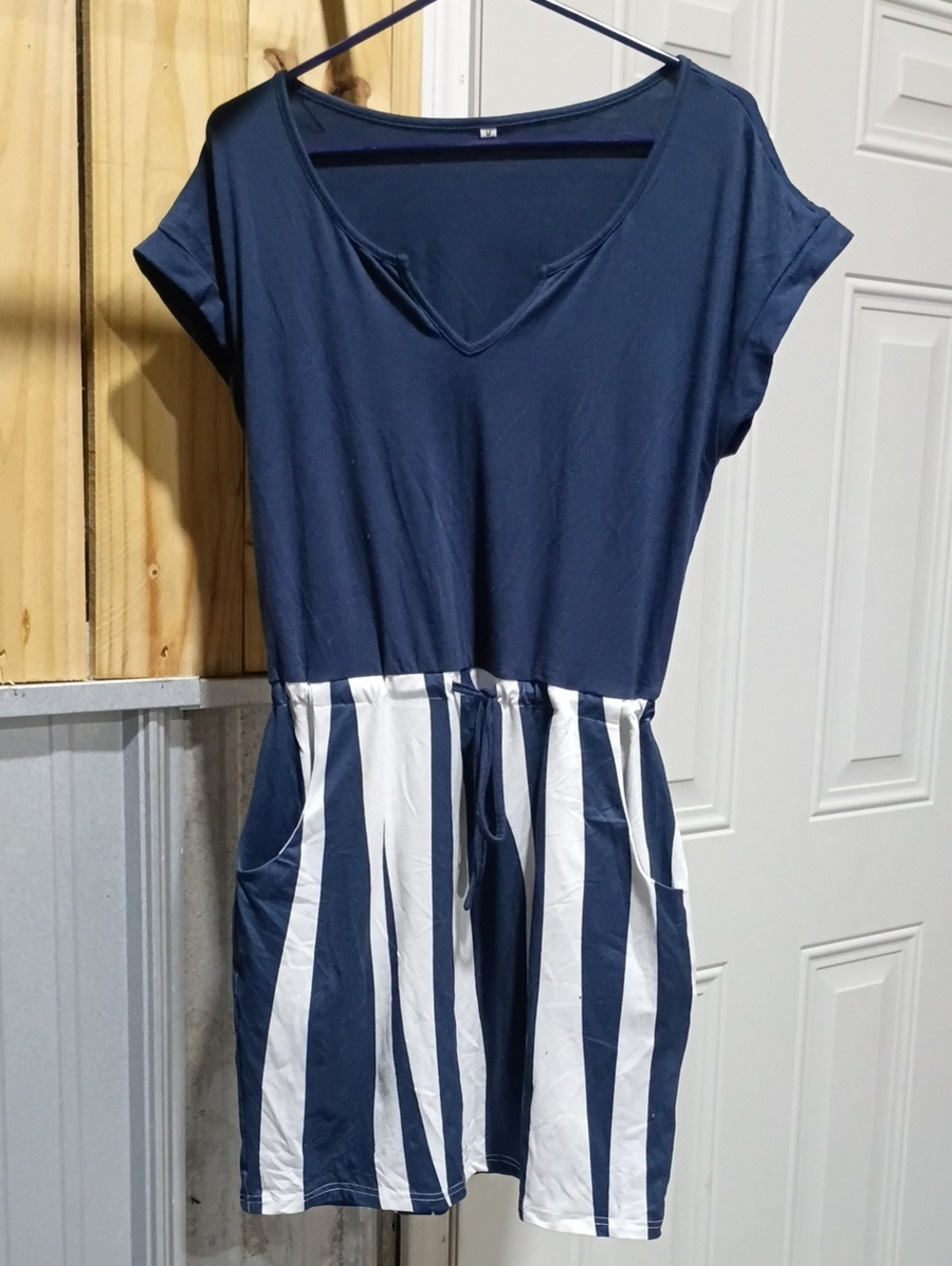 Navy and White Striped Casual Short Dress